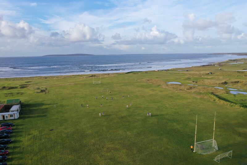 Kiltane's senior club team training on their pitch in Doohoma, Co Mayo.