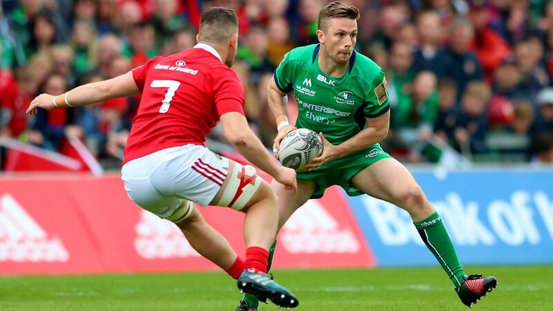 Munster’s Conor Oliver lines up Connacht’s Jack Carty during an interpro at Thomond Park in 2017. Photograph: James Crombie/Inpho