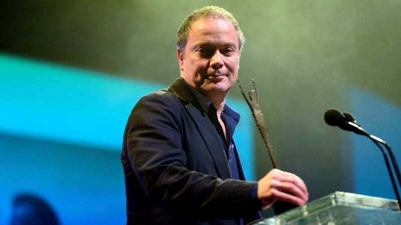 Jamie Vartan winning best set design for ‘Shackleton’, ‘Arlington’ and ‘The Barber of Seville’ at The Irish Times Irish Theatre awards in 2017. Photograph: Cyril Byrne