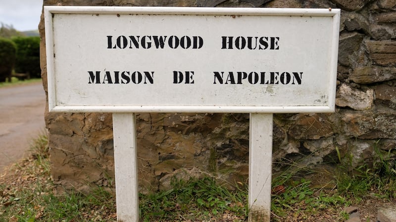 A signpost outside Longwood House, the building which was the home of exiled French emperor Napoleon Bonaparte until his death in 1821, in Longwood, Saint Helena. Photograph: Leon Neal/Getty