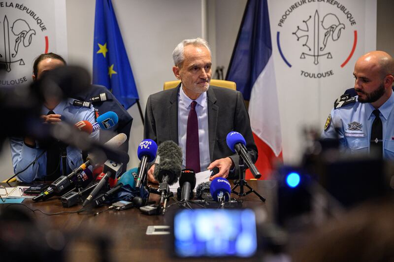 Public prosecutor Antoine Leroy holds a press conference in Toulouse after Alex Batty (17) was found in France six years after going missing in Spain. Photograph: Ed Jones/AFP via Getty Images