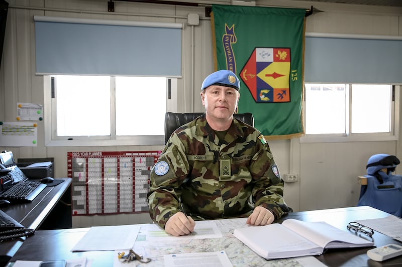 Lieut Col Shane Rockett in his office at Camp Shamrock, south Lebanon. Photograph: Sally Hayden