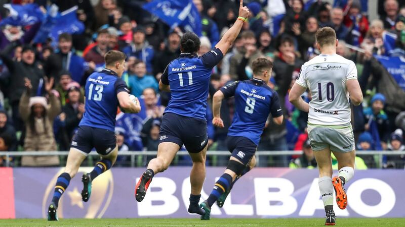 Garry Ringrose scores his  try against Saracens last seaon. Photograph: Tommy Dickson/Inpho