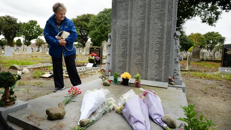 Noleen Belton, who was born at the Bethany Home in 1938 and spent 16 months there before being adopted, attending an annual remembrance at Mount Jerome cemetery for children who lost their lives at the home. Photograph: Alan Betson/The Irish Times