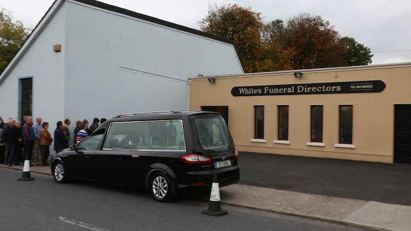 The hearse carrying  Cathriona White outside a funeral home in Cappawhite, Co Tipperary. The funeral mass for the 30-year-old beauty therapist took place on Saturday. Photograph:  Debbie Hickey/Getty Images