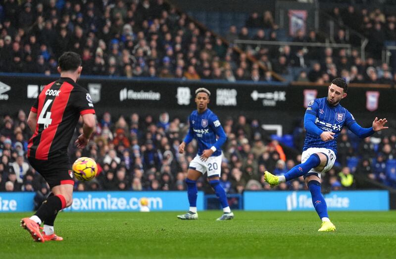 Conor Chaplin scores for Ipswich Town. Photograph: Bradley Collyer/PA