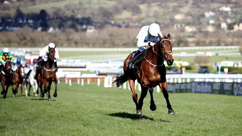 Honeysuckle ridden by Rachael Blackmore stretches clear to win  Unibet Champion Hurdle  during day one of the Cheltenham Festival. Photograph:   Tim Goode/PA Wire