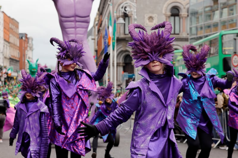 Members of the Inishowen Carnival Group with their An Puca display at the St Patrick's Day Festival Parade in Dublin. Photograph: Alan Betson

