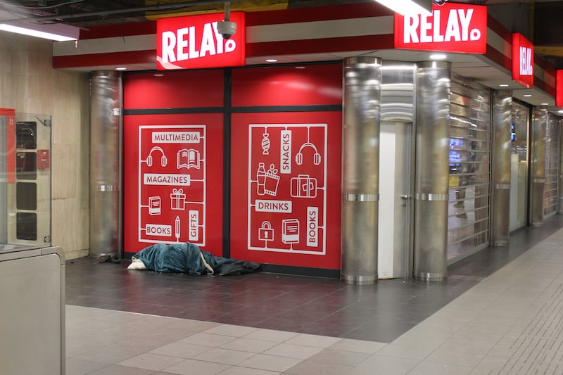 A rough sleeper in Gare Du Midi metro station in Brussels. Photograph: Jack Power