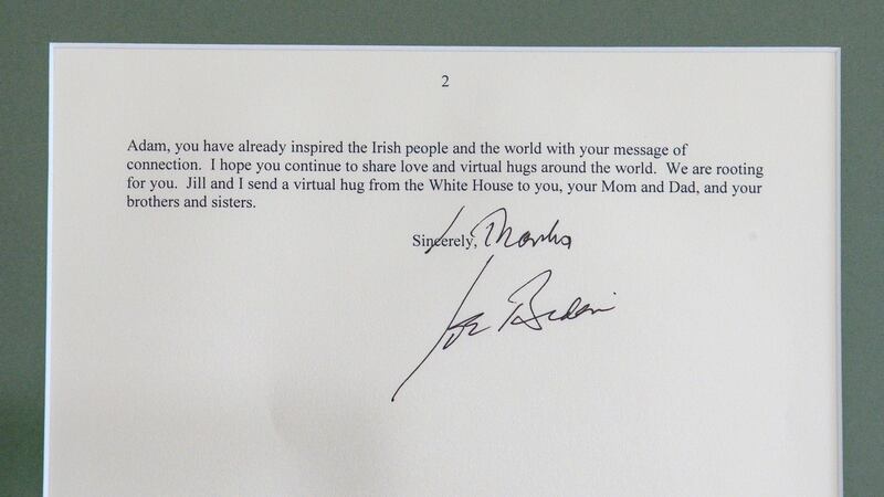 A letter from the US president Joe Biden to Adam and David King. Photograph: Daragh Mc Sweeney/ Provision