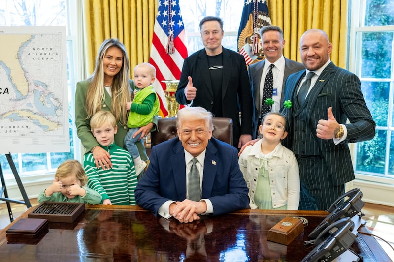 Conor McGregor, Dee Devlin and their children in the White House Oval Office with US president Donald Trump, Elon Musk and US special envoy to the UK Mark Burnett on March 17th. Photograph: X/White House