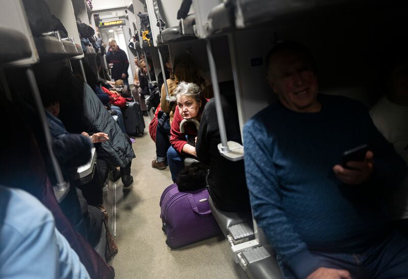 Evacuees on board a train to Kyiv in Kherson, Ukraine, on Monday, November 21st, 2022. Photograph: Lynsey Addario/The New York Times