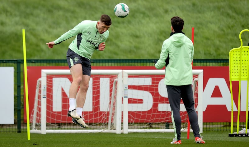 Ireland defender Dara O'Shea in training. Photograph: Ryan Byrne/Inpho