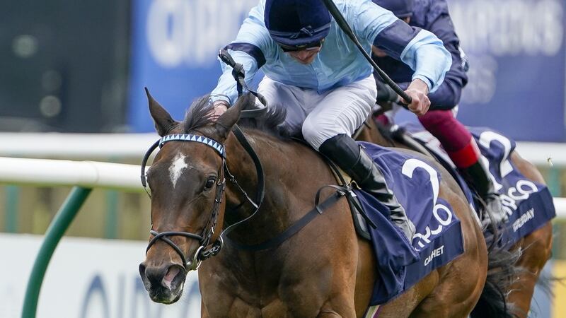 Cachet will look to complete the English and French 1,000 Guineas double on Sunday after her success at Newmarket under jockey James Doyle. Photograph:   Alan Crowhurst/Getty Images