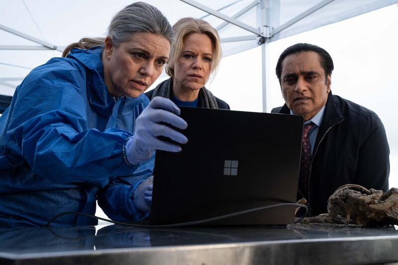 Unforgotten: Sinéad Keenan (centre) with Georgia Mackenzie and Sanjiv Bhaskar in series six of the ITV crime drama. Photograph: Jonathan Ford/Mainstreet/ITV