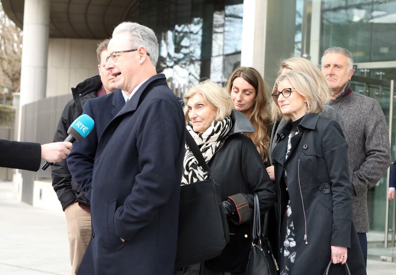 Ronan Connelly, solicitor for the O'Neill family, speaks to the media after Thomas Lorigan (34) was sentenced for murdering John O'Neill. Photograph: Collins Courts