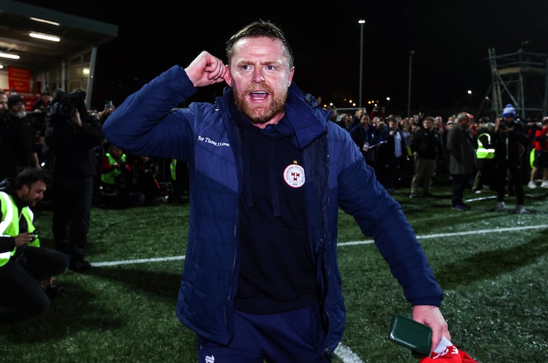 Shelbourne manager Damien Duff celebrates winning. Photograph: Ben Brady/Inpho