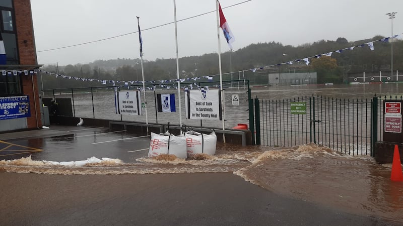 Flooding at Sarsfields' grounds in Glanmire, Cork. Photograph: Cork City Council