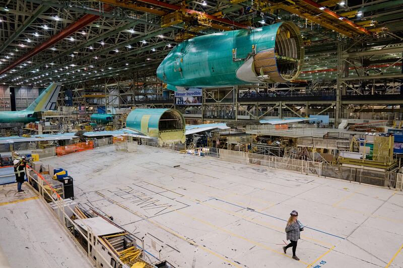 The Boeing factory where the last 747 jumbo jet was built in Everett, Washington. Photograph: Jovelle Tamayo/The New York Times