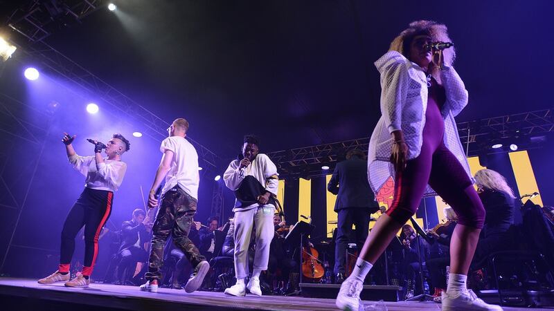 Perfect festival formula: DJ Mo K and the RTE Concert Orchestra onstage in Rankin’s Wood.  Photograph: Dave Meehan/The Irish Times