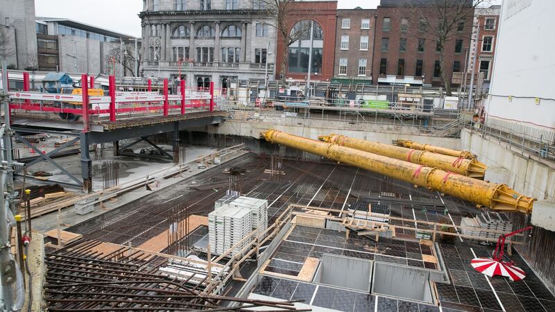 A closed construction site in Dublin’s city centre.  Photograph: Gareth Chaney/Collins