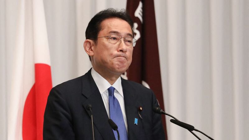 Fumio Kishida attends a press conference in Tokyo on Wednesday after being elected as the new leader of Japan’s ruling Liberal Democratic Party. Photograph: Du Xiaoyi/AFP via Getty Images