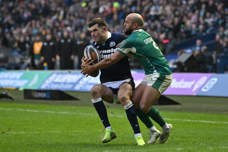 Scotland's fullback Blair Kinghorn and Ireland's scrumhalf Jamison Gibson Park. Photograph: Andy Buchanan/Getty