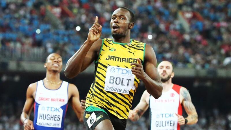 Usain Bolt, the world’s fastest man, did an hour-long Q&A session with the Irish players on the eve of the England warm-up game. Photograph: Srdjan Suki/EPA