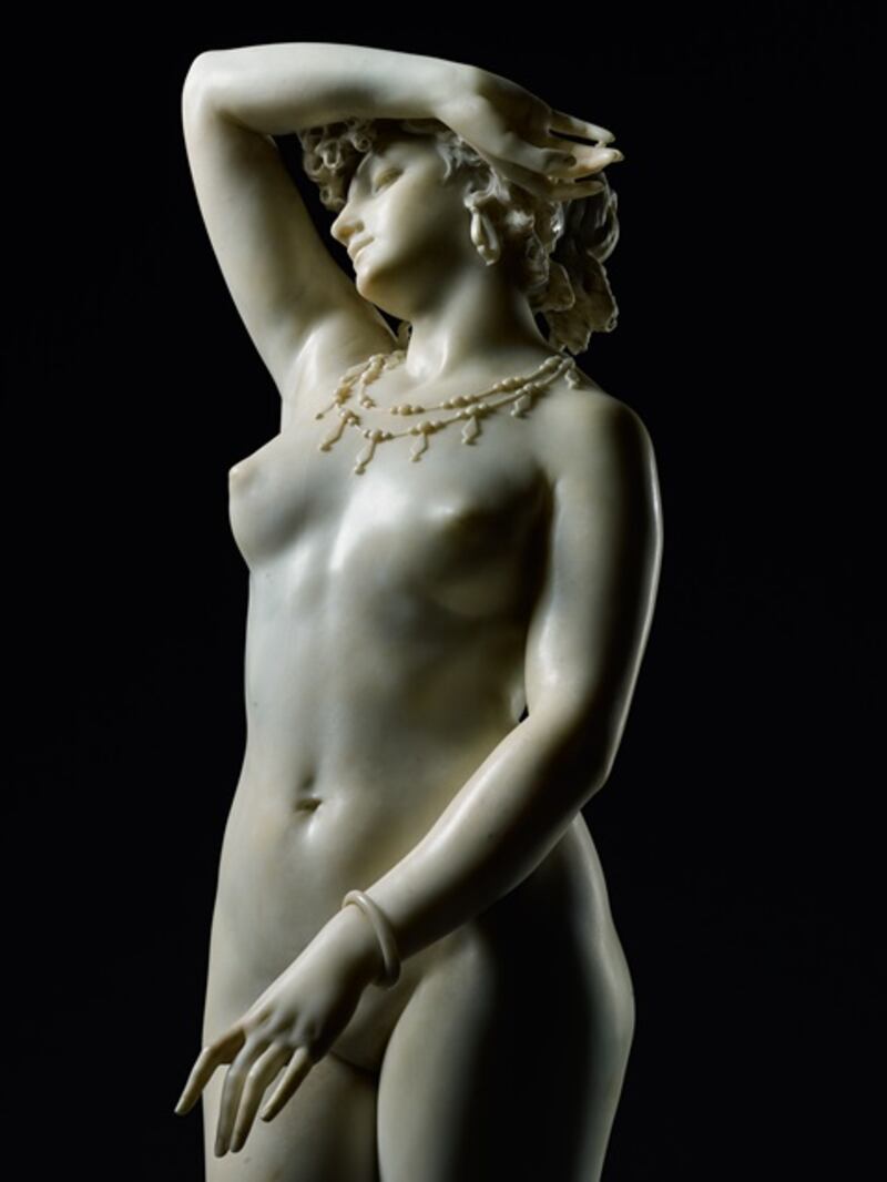 Phryné, a white marble dated 1868 by the Italian sculptor Francesco Barzaghi