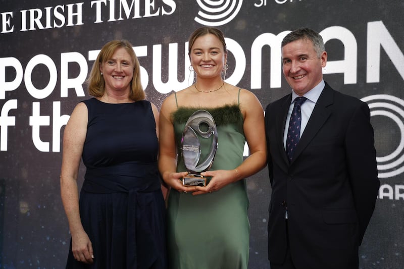 Mona McSharry collects her award at the Sportswoman of the Year awards. Photograph: Nick Bradshaw