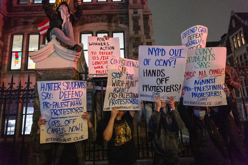 Pro-Palestinian supporters demonstrate at the City College Of New York as the NYPD cracks down on protest camps. Photograph: Spencer Platt/Getty Images