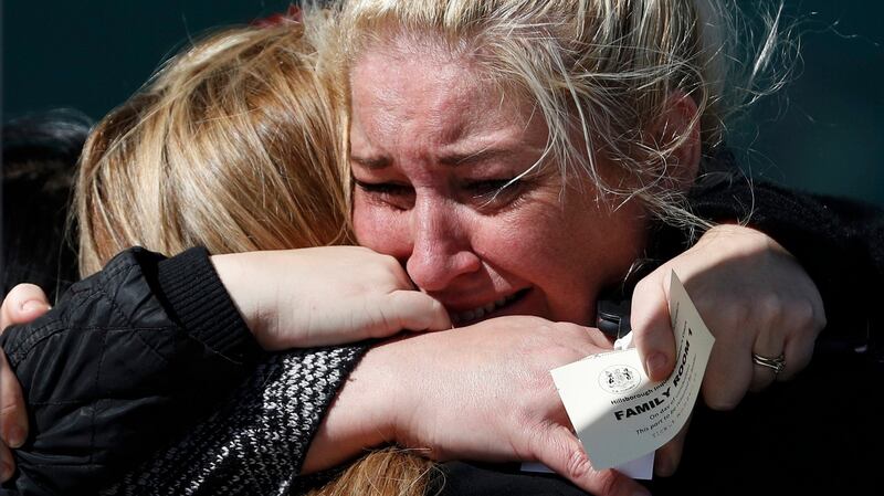 Relatives react after the jury delivered its verdict at the new inquests into the Hillsborough disaster, in Warrington. Photograph: Phil Noble/Reuters