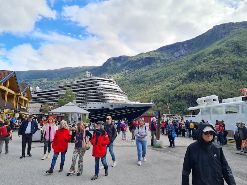 Tourists in Flam, Norway. Photograph: Simon Bracken