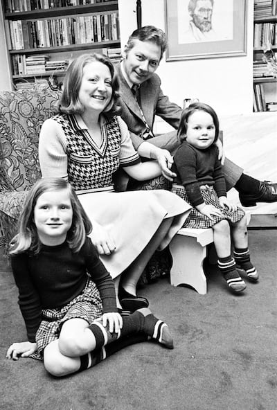 Kathleen Watkins and Gay Byrne at home in Howth, Co Dublin, with their daughters in the 1970s. Photograph: Charlie Collins 