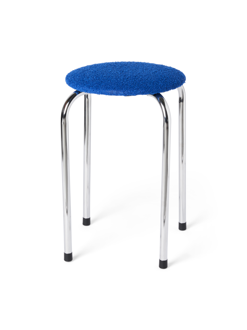 Stool with bouclé fabric in electric blue, €25.90, sostrenegrene.com