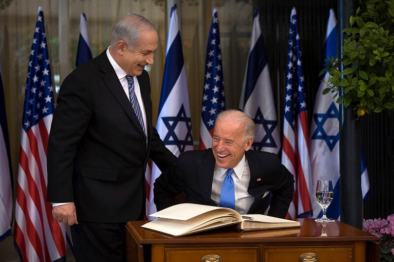 Israeli prime minister Binyamin Netanyahu with Joe Biden in 2010. Photograph: David Furst/AFP