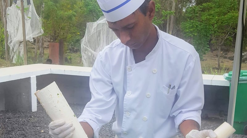 Chef  Rakesh’s cooking class in the kitchen garden of Maradiva Hotels.