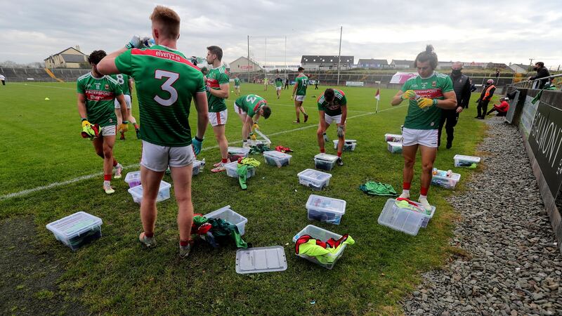 Mayo players ahead of their Allianz League win over Galway. Photograph: Bryan Keane/Inpho