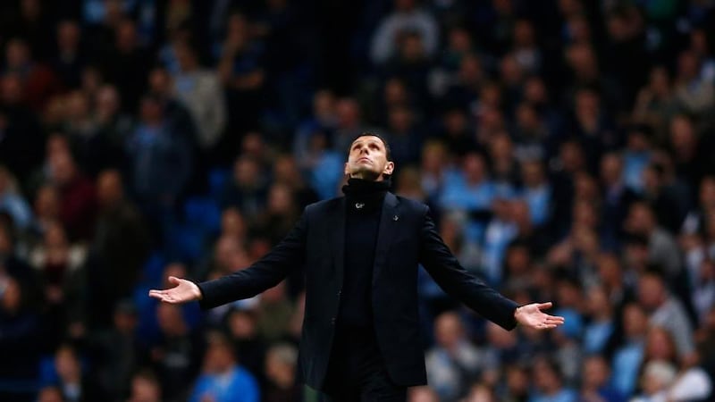 Sunderland manager Gus Poyet during the 2-2 draw with Manchester City at Etihad Stadium. Photograph: Darren Staples/Reuters