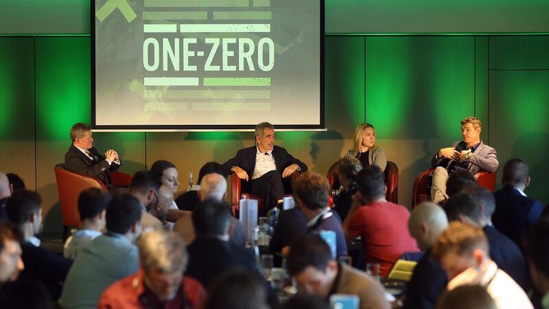 One - Zero conference: Rob Hartnett, Sam Torrance, Niamh Briggs and Brian O'Driscoll at Croke Park on October 17, 2017. Photograph: Getty Images