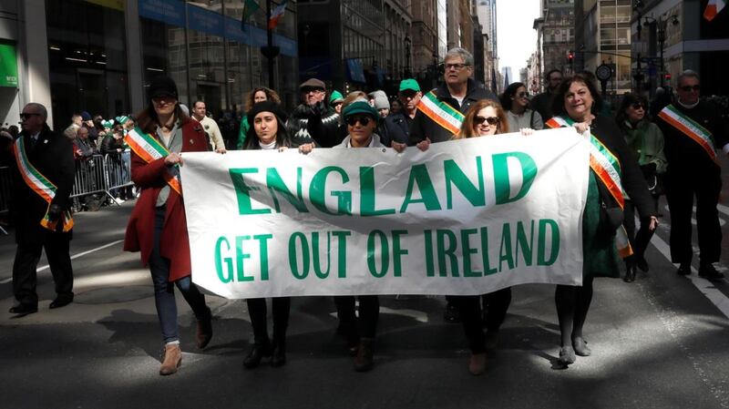 Members of the Brehon Law Society marching in the St Patrick’s Day parade in New York. Photograph: Mike Segar/Reuters