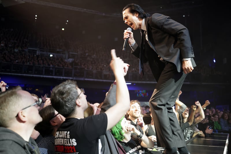 Nick Cave interacts with audience. Photograph: Chris Maddaloni
