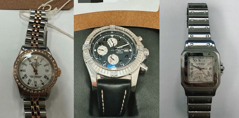 Luxury watches seized by Cab. Photograph: Garda Press Office