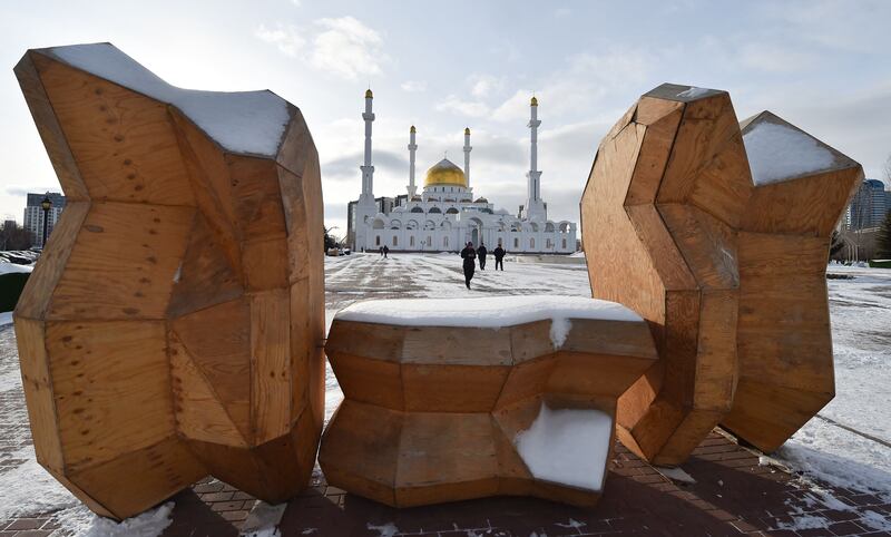 A view of the Hazrat Sultan mosque in central Astana, capital of Kazakhstan. Russian troops intervened in Kazakhstan to halt unrest in 2021. Photograph: Vyacheslav Oseledko/AFP via Getty Images