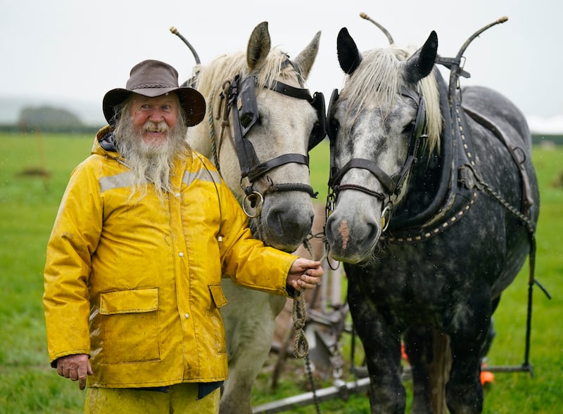 Jerry from Co Kerry with his horses Larry and Elton John at the event on Tuesday. Photograph: Niall Carson/PA Wire 