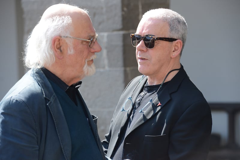 Bob Quinn (left) with fellow writer and Aosdána member Theo Dorgan in 2014. Photograph: Cyril Byrne/The Irish Times