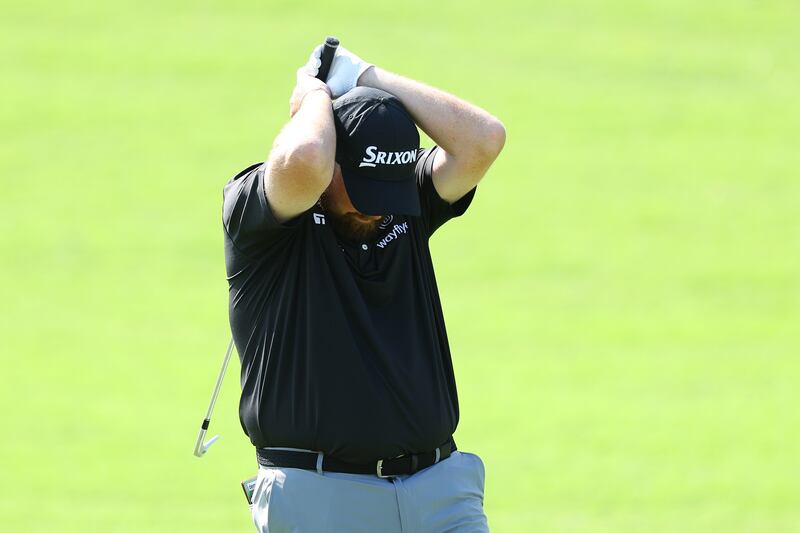 Shane Lowry reacts after a mistake. Photograph: Andrew Redington/Getty