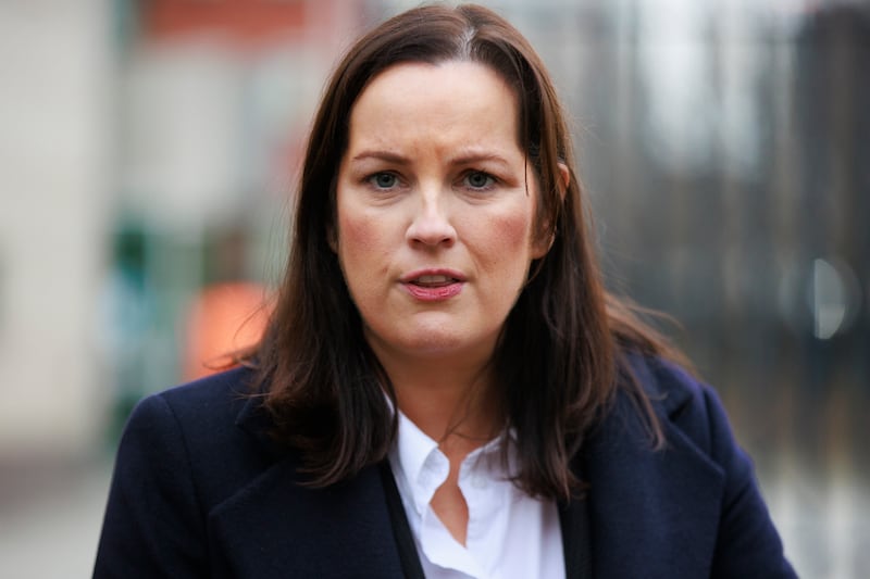 Solicitor Claire McKeegan during a press conference, outside Laganside Courthouse in Belfast following a pre-inquest review around the death of Inga Maria Hauser. Photograph: Liam McBurney/PA Wire 