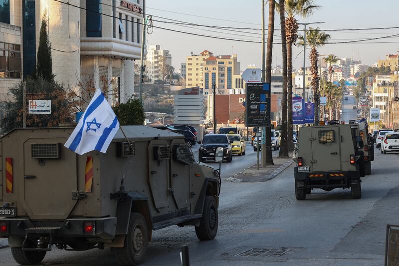 Israeli army vehicles during a military raid in Ramallah in the occupied West Bank this week. Photograph: Zain Jaafar/AFP via Getty Images       