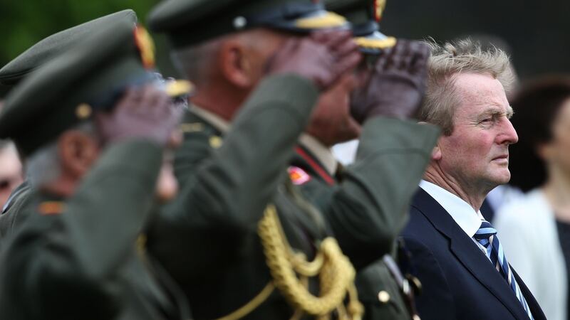 Taoiseach Enda Kenny during a ceremony to mark the Battle of the Somme Centenary at the Irish National War Memorial Gardens in Islandbridge, Dublin. Photograph: Brian Lawless/PA Wire.